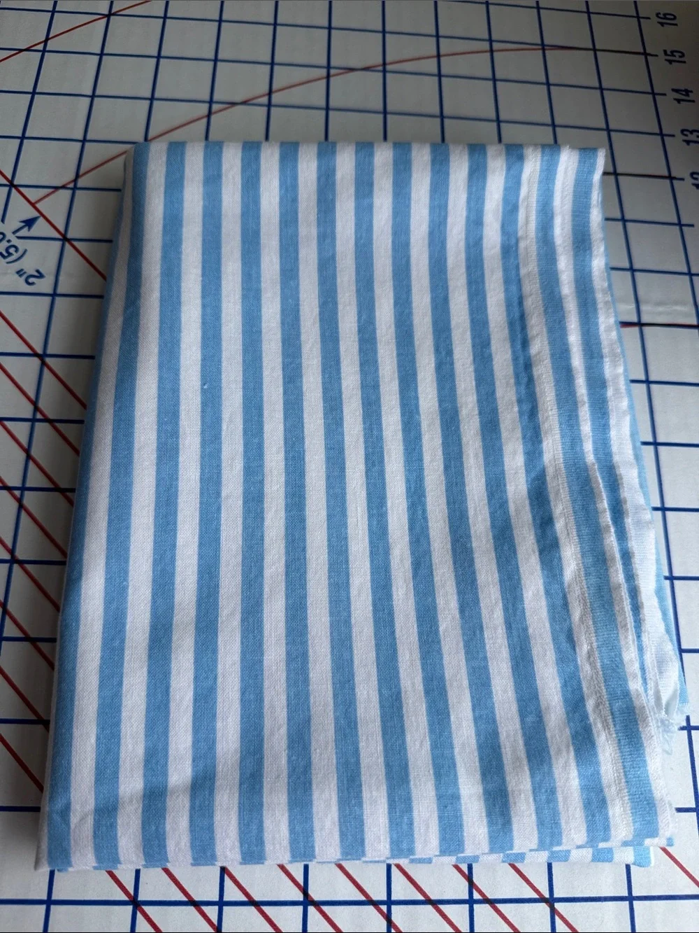 Vintage Blue & White Ticking Stripe Fabric 1 Yard x 56 Wide Cotton Blend Cottage